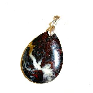 Natural Red Black Jasper Pendant, Large Genuine Gemstone Water Drop Pendant